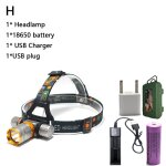 Lampe frontale de plonge etanche, eclairage led, t6, 5800lm, avec batterie 18650 et chargeur ac - type ...