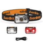 Lampe frontale rechargeable par usb avec lumiere blanche et rouge everbrite, 4 modes d'eclairage reglable ...