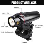 Lampe de vlo intelligente 350 lumen rechargeable par usb, phare arrire etanche a led pour bicyclette ...