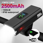 Lampe de vlo led t6, 1500lm, 2500 mah, rechargeable par usb, lanterne pour vtt, vlo de route, cyclisme ...