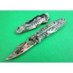 Lapetitecaverne - camouflage couteau compact pliant gerber lame acier 6 cm manche acier 9 cm