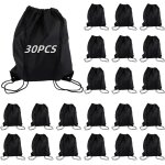 Ldxdru lot de 30 sacs a cordon de serrage noirs de 34 x 42 cm, sacs de gym en polythylne, sacs a dos ...