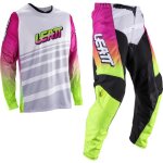 Leatt moto ride kit 3. 5 v26 ensemble maillot et pantalon de motocross, blanc - rose - jaune, taille ...