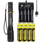 Led flashlight with 8 batteries and 1 pack of 4 ports usb charger 2000 lumens waterproof zoomable rechargeable ...