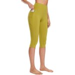 Legging capri en coton pour femme avec poches - taille haute - pantalon de yoga d't