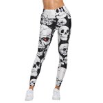 Leggings de fitness style punk pour femmes, imprim tte de mort, taille haute, sport, slim, entranement, ...