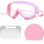 Letnerny - 1 paire de lunettes pour enfants, 1 bote de rangement pour lunettes de natation, 1 bonnet ...