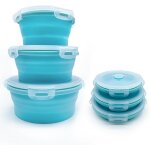 Letnerny - lot de 3 bols de camping pliables en silicone avec couvercle - pour l'extrieur - bote a ...