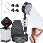 Letnerny - douche de camping sans fil avec pompe, 12 v, kit de douche de camping avec batterie de 5200 ...