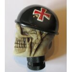 Levier de vitesse crane casque noir croix malte rouge pommeau auto