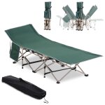 Lit de camp camping pliable 190 x 68 x 52 cm max. 150 kg sac transport inclus acier oxford vert