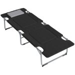 Lit de camp pliable avec matelas grand confort - oreiller amovible, antid�rapant - m�tal polyester noir ...
