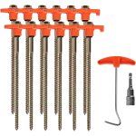 Lot de 12 piquets de tente, sardines rotatifs a filetage, pour sol rocheux camping, avec adaptateur visseuse ...
