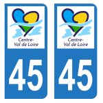 Lot 2 autocollants stickers plaque immatriculation voiture auto dpartement 45 loiret logo rgion centre ...