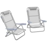 Lot de 2 chaises de jardin camping plage pliables t�ti�re dossier inclinable 6 niv. alu. teslin bleu ...