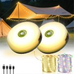 Lot de 2 guirlandes lumineuses de camping, 4 en 1, rangement rapide, 8 modes, 10 m, lampes suspendues ...