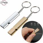 Lot de 2 sifflets de survie a double tube en aluminium, pour signalisation d'urgence, pour le camping, ...