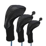 Lot de 3 couvre - clubs de golf pour bois de parcours, hybrides, driver, manche long en maille, noir