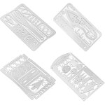 Lot de 4 cartes de survie multifonctions en acier inoxydable pour camping Lot de 4 cartes de survie multifonctions en acier inoxydable pour camping