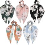 Lot de 5 bandeaux foulards mousseline soie 2025 - floral noeud queue cheval - vintage