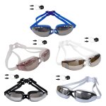 Lunettes de natation unisexes anti - bu�e, avec etui, sangle r�glable, bouchon d'oreille large, confortable ...
