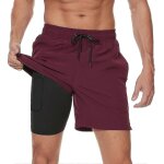 Maillot de bain 2 en 1 pour homme avec doublure de compression, séchage rapide, avec boxer doublé, short ... Maillot de bain 2 en 1 pour homme avec doublure de compression, séchage rapide, avec boxer doublé, short ...