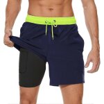 Maillot de bain 2 en 1 pour homme avec doublure de compression, séchage rapide, avec boxer doublé, short ... Maillot de bain 2 en 1 pour homme avec doublure de compression, séchage rapide, avec boxer doublé, short ...