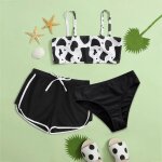 Maillot de bain 3 pices pour filles, vtements de plage, mignon, crois dans le dos, imprim floral ...