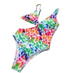 Maillot de bain color imprim lopard, maillot de bain asymtrique rembourr, design attrayant, pour ...