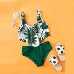 Maillot de bain deux pices pour filles de 8 a 14 ans, motif feuilles, ensemble bikini, pour la plage, ...