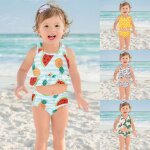 Maillot de bain deux pices pour filles, imprim a pois, dinosaure, pastque, a volants, dessin anim, ...