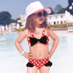 Maillot de bain deux pices pour filles, imprim a pois, avec nud papillon, pour enfants