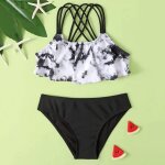 Maillot de bain deux pices imprim floral, mignon, crois, dgrad, pour filles, taille 12, pour l't ...