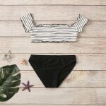 Maillot de bain deux pices ray pour filles, haut court a manches courtes, vtements de plage, pour ...