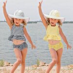 Maillot de bain deux pices ray pour filles, imprim a volants, vtements de plage, pour enfants