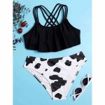 Maillot de bain deux pices pour filles de 8 a 14 ans, imprim vache, ray, dos nu, vtements de plage, ...