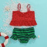 Maillot de bain deux pices imprim pastque pour filles, bikini a volants, pour enfants