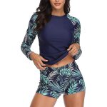 Maillot de bain deux pices rashguard a manches longues pour femme, protection uv upf 50 + , avec shorty ...