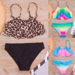 Maillot de bain pour enfants, ensemble deux pi�ces, imprim�, fendu, pour filles du coll�ge