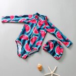 Maillot de bain pour enfants filles imprim de fruits, a manches longues, ensemble chapeau de plage, ...