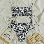 Maillot de bain pour femmes, elégant, imprimé rayé, bandage latéral, sans fil, slim, bikini d'été Maillot de bain pour femmes, elégant, imprimé rayé, bandage latéral, sans fil, slim, bikini d'été