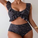 Maillot de bain fendu a volants floraux pour femmes, bikini de plage a la mode, maillot de bain spa se3264 ...