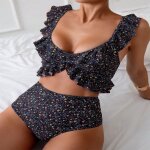 Maillot de bain fendu a volants floraux pour femmes, bikini de plage a la mode, maillot de bain spa se3266 ...