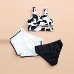 Maillot de bain pour filles, ensemble deux pices, soutien - gorge crois en vache, motif floral, a volants, ...