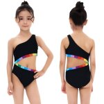 Maillot de bain fille une epaule bikini a rayures colores petit, moyen et grand maillot de bain enfant ...