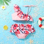 Maillot de bain imprim deux pices pour filles, ensemble deux pices, bretelles, a volants, pour enfants ...