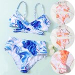 Maillot de bain a imprim� floral pour filles, deux pi�ces de teinture mignonnes, imprim� crois�, pour ...