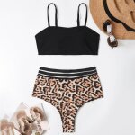 Maillot de bain imprim lopard, a la mode, couleur contraste, col carr, dos nu, pour femmes, et
