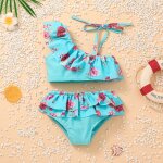 Maillot de bain pour nouveau - né fille, asymétrique epaule dénudée, haut court a volants + jupe short, ... Maillot de bain pour nouveau - né fille, asymétrique epaule dénudée, haut court a volants + jupe short, ...