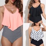 Maillot de bain une pièce imprimé a volants, rétro, contrôle du ventre, haut a double volants, pour femmes ... Maillot de bain une pièce imprimé a volants, rétro, contrôle du ventre, haut a double volants, pour femmes ...